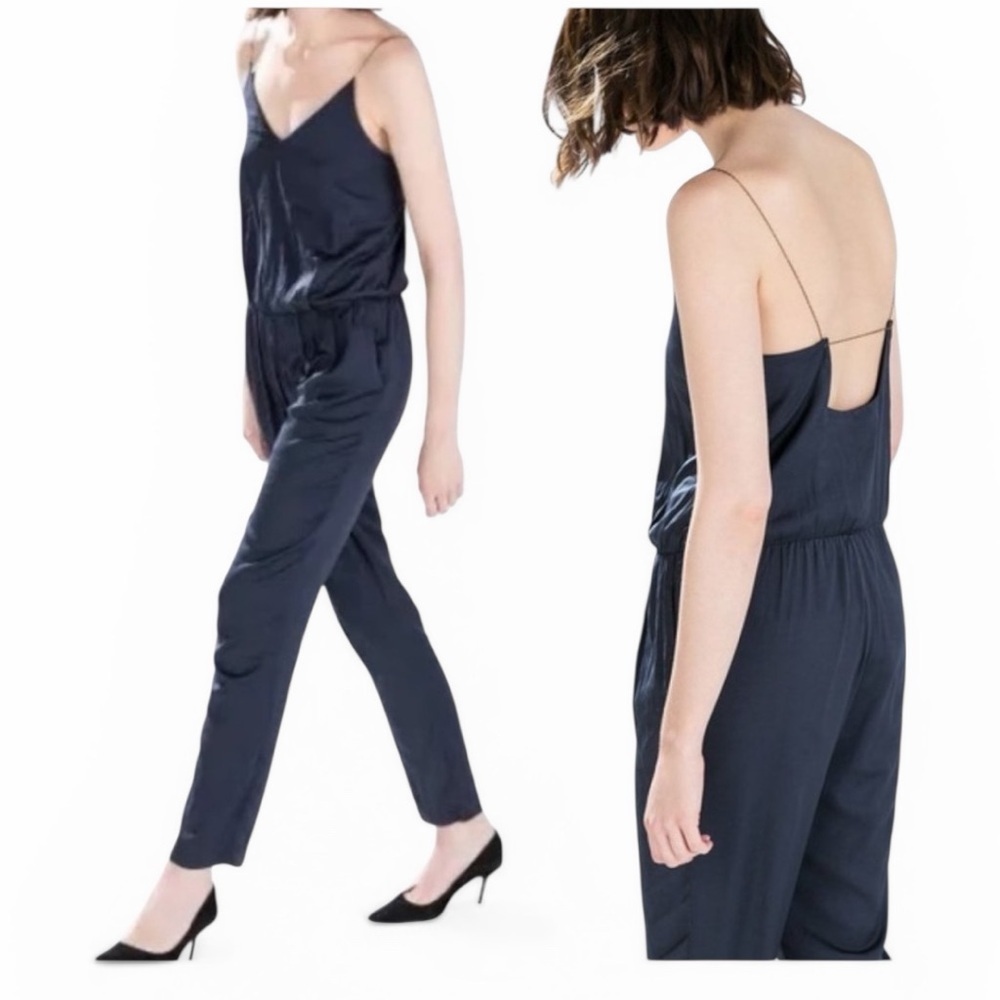 Zara Navy Chain Strap Jumpsuit as seen on Selena Gomez